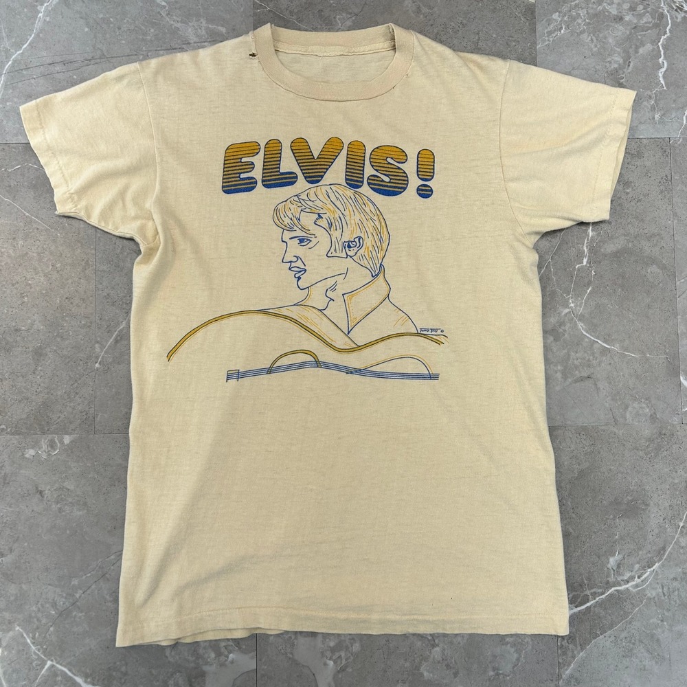 70s Vintage Elvis Presley Graphic Tour Tee Men Small Caricature Shirt Distressed